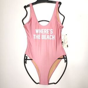 Ravesuits "where's the beach" light pink one piece swimsuit
